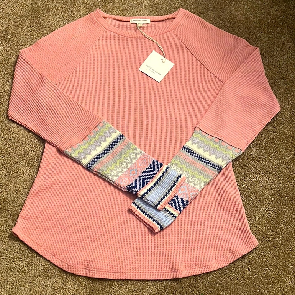 NWT BeachLunchLounge Size Medium Pink Long Sleeve Tunic Shirt, Dust Rose Top